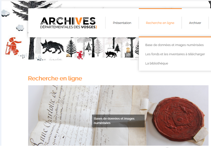 Copie d'écran du site des archives départementales des Vosges, mars
2021.
