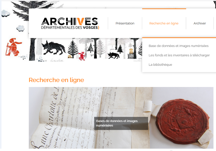 Copie d'écran du site des archives départementales des Vosges, mars
2021.
